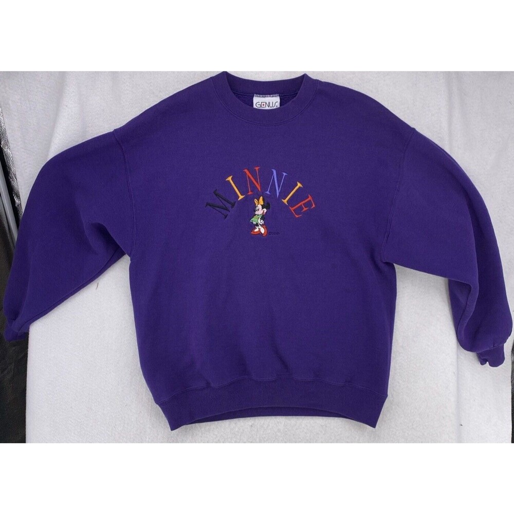 Walt Disney Genus Minnie Mouse Sweatshirt Mens Large Pullover Purple Made in USA